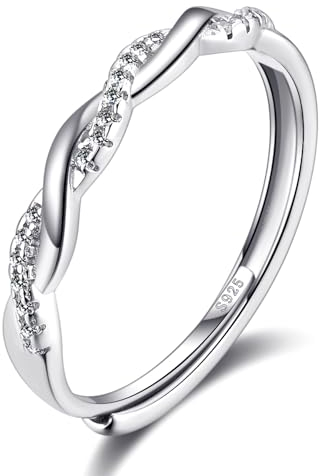 Damenringe aus 925 Sterlingsilber, Liebesknoten-Ringe, offen, regulierbar, mit Feder, Schmuck, Geschenke, ineinander verschlungen, mit kubischen Zirkonias, Kein Edelstein