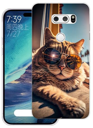 WUACYEAMING Coque pour LG V30/LG V30 Plus/LG V30S Pouces,Anti-Jaunissement Étui de Protection Antichoc,Motif Étui Finition Premium Silicone Housse Cover TPU Transparente-(Le Chat)