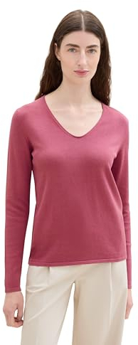 TOM TAILOR Damen Basic Strickpullover mit V-Ausschnitt, 16348 - Pink Velvet, XXXL