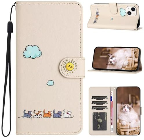 FMPCUON For iPhone 13 Mini/12 Mini Case Wallet Premium Leather Flip Case with Card Slots Magnetic Closure Kickstand Shockproof Protective Compatible with iPhone 13 Mini/12 Mini Phone Case-Off white