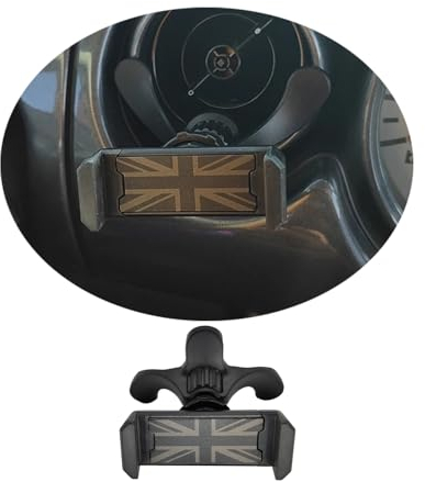 Mini R50 R52 R53 Union Jack Soporte Móvil Coche, Soporte Teléfono Coche de ventilación de Aire Circular para Mini Cooper One/S/JCW R50 R52 R53 2002-2006(Union Jack Negro)