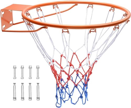 Basketball-Felge, wandmontierter Basketballkorb, strapazierfähig, Q235, Basketballkorb, Flex-Rand, Ersatz mit Netz, Standard 45,7 cm, für drinnen und draußen, hängender Basketballkorb
