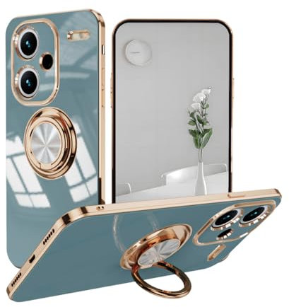 UPLAI Stilvoll Hülle für Xiaomi Redmi Note 13 Pro+ Plus 5G, Slim Stoßfest Galvanik-Design Handyhülle Case mit Ringhalter, Sanft TPU Silikon Bumper Schutzhülle Cover.Grau