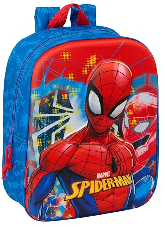 Safta SPIDERMAN Sac à dos 3D pour chambre d'enfant, adaptable au panier, Nettoyage facile, idéal pour les enfants de différents âges, confortable et polyvalent, qualité et résistance, 22 x 10 x 27 cm,