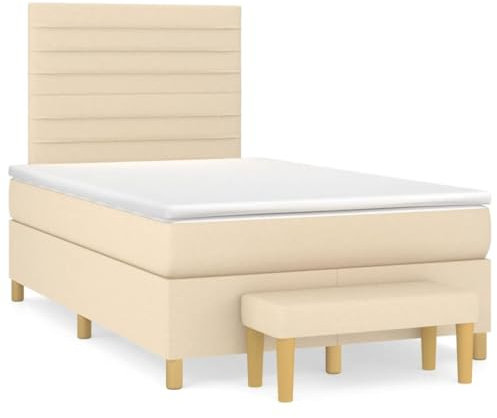 vidaXL Boxspringbett, Bett mit Matratze Kopfteil Bank, Bettgestell mit Lattenrost, Polsterbett Doppelbett für Schlafzimmer, Creme 120x190cm Stoff