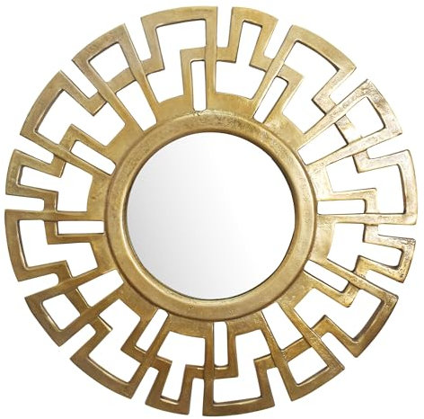 Wohnling Wandspiegel Art déco 60 cm Metall Design Hängespiegel Gold, Aluminium Dekospiegel Rund mit Rahmen, Spiegel Wand Groß, Flurspiegel Garderobenspiegel Modern