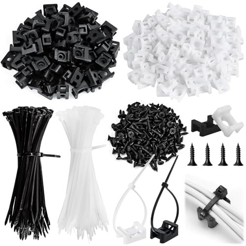 TTYSHIP® 200 Pcs Attache Cable Electrique, 15x10x7mm Support de Serre-Câbles avec Vis, Attache de Câble pour Fixation Cable Electrique (Noir, Blanc)