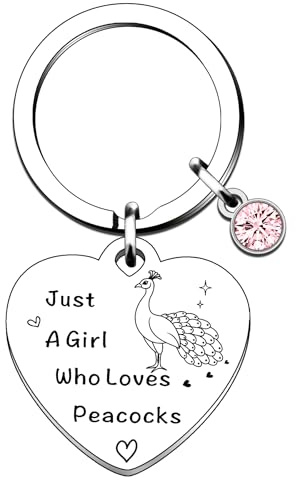 QMVMV Lustiger Pfauen-Schlüsselanhänger mit Aufschrift Just A Girl Who Loves Peacocks, Geschenk für Frauen und Mädchen, die Pfauen lieben, silber, One size