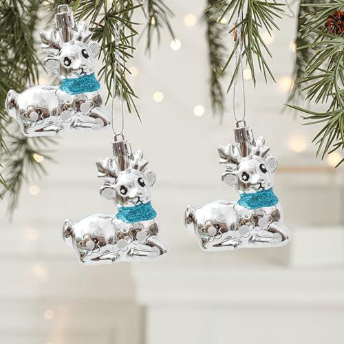 HERZONE Weihnachtsbaum Anhänger 8 Stück Weihnachtsanhänger Elch Deko Christbaumschmuck Weihnachtsdeko Verzierung für Weihnachtsbaum (A-Silver)