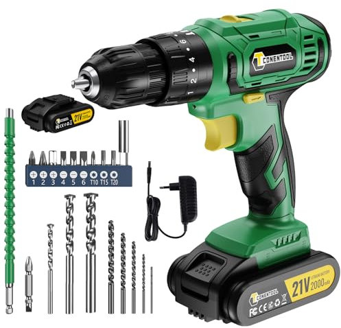 Akkuschrauber 21V Akku Bohrschrauber Set 18+3 Drehmomentstufen Klein Akkubohrer 45N.m mit Akku und Ladegerät Bohrmaschine Schlagbohrschrauber mit 10mm Bohrfutter LED-Licht 19 Zubehör Tragetasche