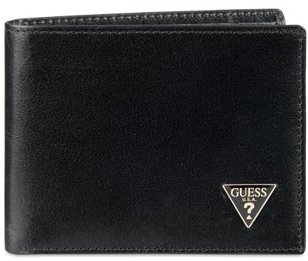 GUESS Klassische Bifold Geldbörse für Herren mit Kartenfächern, Geldscheinfach und Ausweisfenster, Schwarzes Ornament, Einheitsgröße, Klassische Faltbörse mit Kartenfächern, Geldscheinfach und