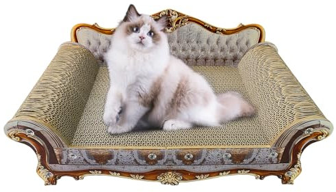 INRLKIT Luxus Karton Katzenkratzsofa Couch Bett, Couch geformtes Kratzbett Brett, Kratzlounge mit Katzenminze, Kratzbaum für Indoor Cat Kitty Kätzchen