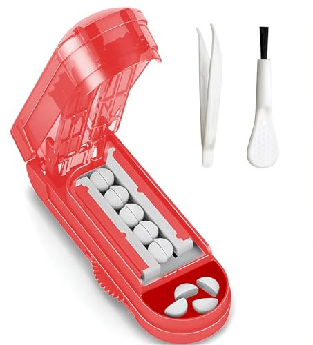 Tablettenteiler für Kleine Tabletten Tabletten Schneider Pillenteiler Tablettenteiler Kleiner Tablettenschneider Pillenschneider Tablettenspalter mit Pinsel und Pinzette für Alle Tabletten(Rosa)