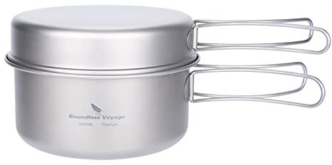 Boundless Voyage Juego de ollas de titanio de 1000 ml y 500 ml, utensilios de cocina ligeros para exteriores, juego de utensilios de cocina para exteriores para 1 persona Ti2042C