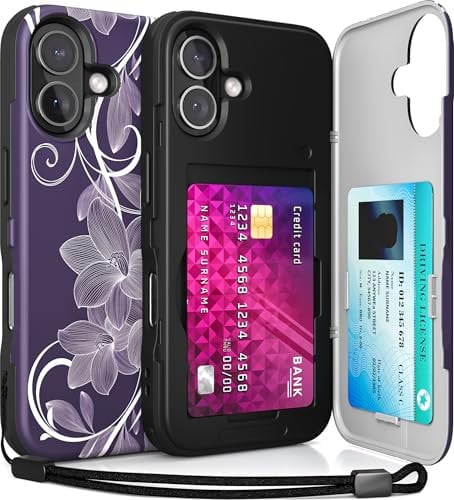 TORU CX SLIM for iPhone 16 Case Wallet | Protective Shockproof Heavy Duty Cover with Hidden Card Holder & Card Slot | Mirror & Wrist Strap Included - Flowers