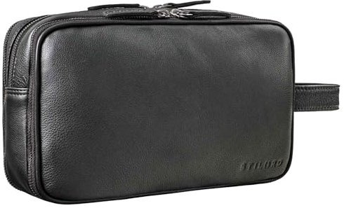 STILORD 'Catania' großer Reise-Kulturbeutel Leder Herren Damen Kulturtasche Schicke Kosmetiktasche Beautycase Badtasche Toiletry Bag Leather Wash Bag Echtleder Waschtasche, Farbe:schwarz