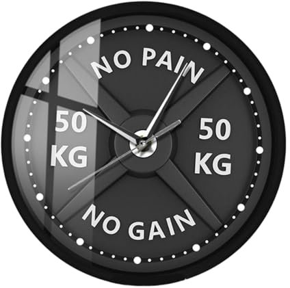 Fenteer 11,8 Zoll Hantel Gewicht Muster Wandbehang Uhr Fitness Uhr rund für Gästezimmer multifunktional