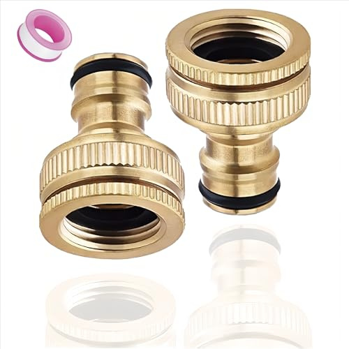 2 Stück Gartenschlauch-Hahnverbinder – 1,9 cm und 1,27 cm 2-in-1 Messing Innengewinde Wasserhahnanschluss für Schlauch, Gewinde-Wasserhahn-Adapter (Messing, 1,9 cm und 1/2 Zoll 2-in-1 Innengewinde)