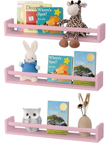 Gieanoo Bücherregal Kinderzimmer,3er Set Wandregal Kinderzimmer 40cm Holz Kinderregal Wandregal Kinder für Wohnzimmer, Bad, Schlafzimmer(Pink)
