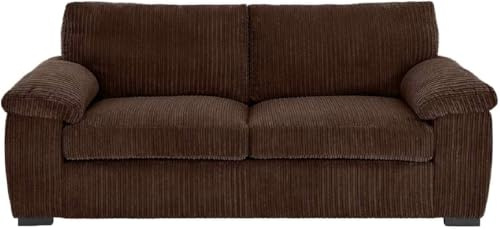 Bliss Furniture Amalfi Jumbo Cord 3 Seater Sofa for Family Living Rooms – Soft Corduroy, Birch Frame, Removable Washable Covers – High Back Three Seater Couch (Brown, 3 Seater)
