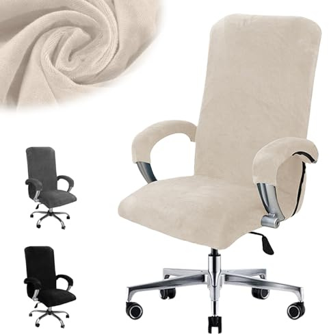 Hengrongshen Bürostuhl Bezug, Office Chair Cover mit Armlehne, Abnehmbare Sitzbezug Bürostuhl, Bezug für Bürostuhl, Computer Stuhl, Drehstuhl (Beige, L)