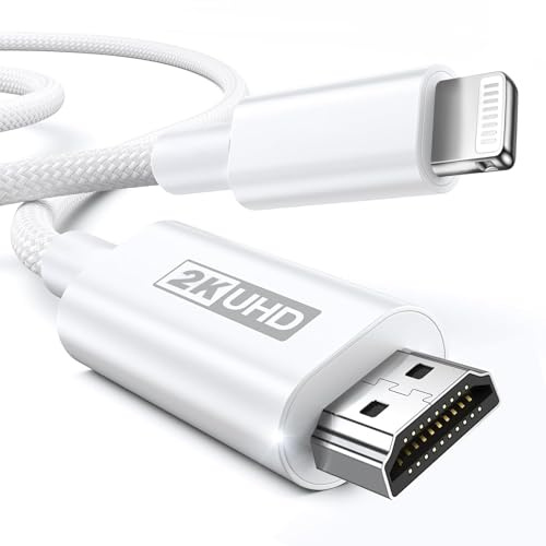 Câble adaptateur Lightning vers HDMI certifié Apple MFi [2 m], nylon tressé 2K @ 60 Hz, convertisseur iPhone vers HDMI pour TV/moniteur/projecteur, adaptateur AV numérique Lightning pour iPhone, iPad