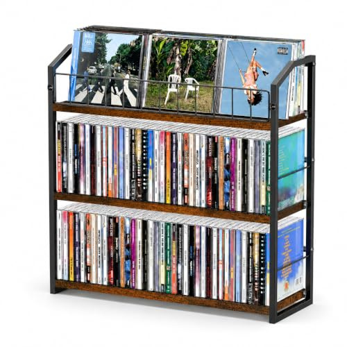 PAPAGIFTREE 3-Tier CD Holder, CD Storage and Rack for Display, Storage Organizer with Display Top Shelf, Premium Holder Shelf for Home, Office and Kitchen Counter Organizer Rack, Holds 123 CDs