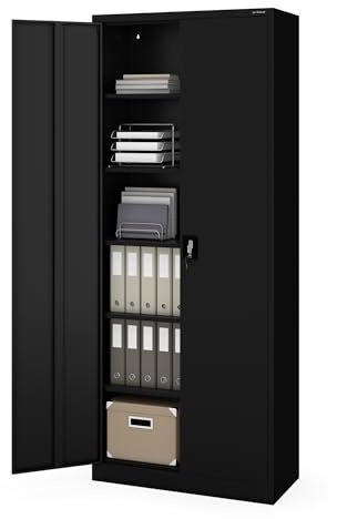 Jan Nowak Aktenschrank Büroschrank Metall hoch, abschließbar, 220x90x40 cm | Dokumentenschrank, Werkstattschrank, Ordnerschrank mit 5 Fachböden je 60 kg, abschließbar, Wandmontage, 220x90x40 cm