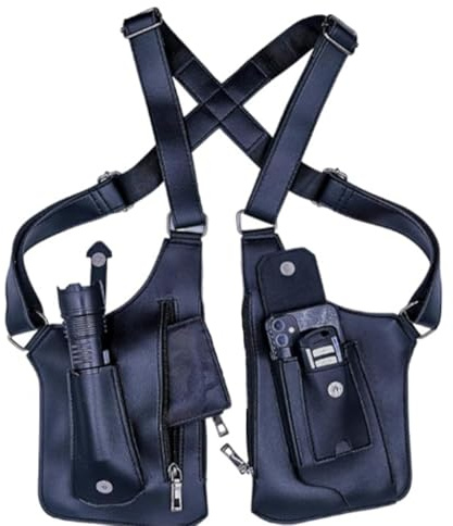 Anti-Diebstahl Unterarm-Schultertasche für Herren, Doppel-Schultertache aus PU-Leder, Verstellbares Achselholster-Design mit Mehreren Taschen, Brusttasche für Reise, Business & Outdoor (Schwarz)