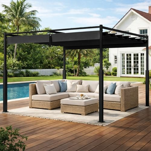 Hebitod Pergola 3x3m mit Magnetischer Befestigung, Verstellbares Sonnendach, UPF30+ UV-Schutz, Wasserdicht, Freistehende Terrassendachung Gartenpavillon für Garten, Terrasse, Pool, Grau