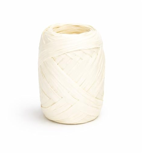 Papierband Raffiabast 20m Geschenkband Raffia Papier Schnur für Craft Verpackung - Bastband Papiergarn zum Binden Verzieren - Bänder für Bastelarbeiten Geschenke Dekorationen - Ivory Weiß