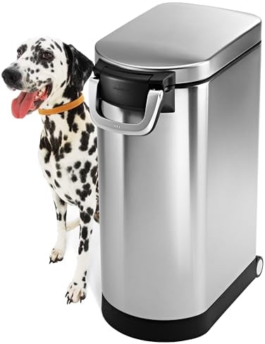 simplehuman CW1889 35L 18KG Extra Large Pet Dog Dry Food Storage Container Bin, Lid-Mounted Measuring Scoop, Airtight Seal, Pet-Proof Lock, Removable BPA-Free Inner Bucket, Brushed Stainless Steel
