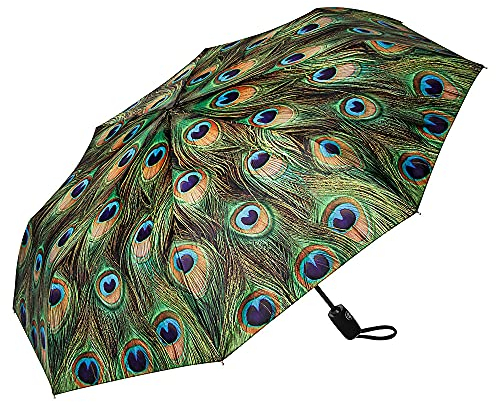 VON LILIENFELD Regenschirm Taschenschirm Pfau Windfest Auf-Zu-Automatik Stabil Leicht Kompakt Federn