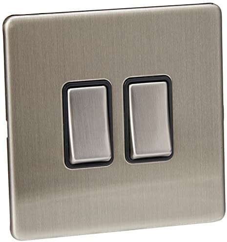 AET SL2GSWIBS 2 Gang 10 A Screwless Black Insert Metal Rocker Switch