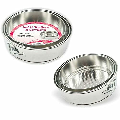 Bakaji Set 3 Tortiere a Cerniera Da Forno Con Rivestimento Antiaderente Fondo a Nido D'Ape 3 Teglie Smontabili Con Cerniere Diverse Misure 3 Stampi Torta Da Forno Per Pan di Spagna Charlotte Cheescake