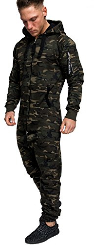 Amaci&Sons Herren Overall Jumpsuit Jogging Cargo-Style Onesie Trainingsanzug Camouflage 3006 Camouflage Khaki L