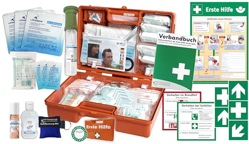 Erste-Hilfe-Koffer GASTRO M5+ Komplettpaket für Betriebe nach aktueller DIN/EN 13157 inkl. Augenspülung + Brandgel + detektierbare Pflaster + Hydrogelverbände + Aushang &Aufkleber