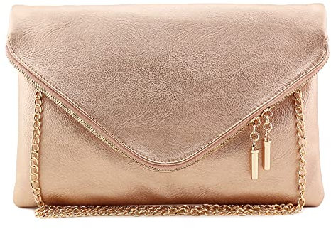 Large Envelope Clutch Bag with Chain Strap (Oversize), Rose Gold, One Size