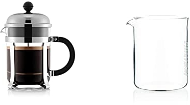 BODUM Chambord 4 Cup French Press Coffee Maker, Chrome, 0.5 l & 1504-10 Coffee Press Beaker, Glass - 4 Cup, Transparent