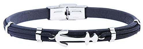 inSCINTILLE Bracciale Navy Uomo in Cuoio e Acciaio Inossidabile con Corda Nautica e Ancora