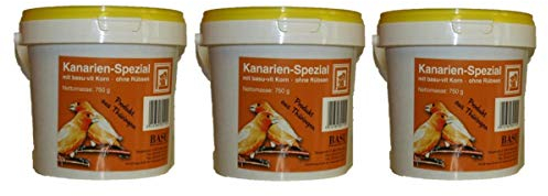 BASU Kanarien Spezial 3 x 750 g (2,25 kg) im Eimer - Alleinfutter für Kanarienvögel ohne Rübsen - Kanarienvogelfutter - Kanarienfutter