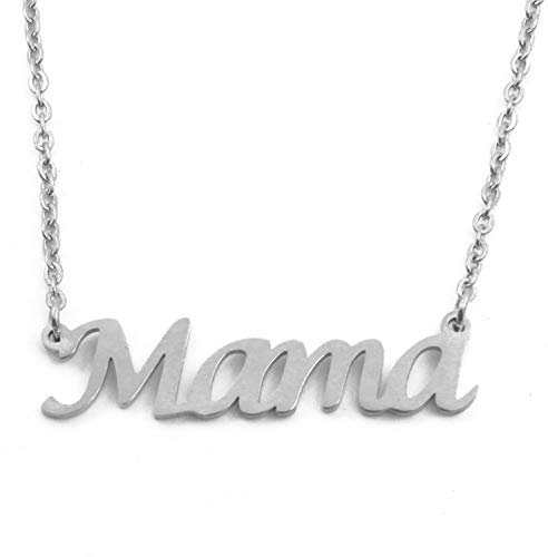 Kigu Mama Personalised Name Necklace - Custom Jewellery for Mom - Adjustable Chain - Silver Tone - Incl Box & Bag