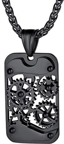 Richsteel Pendentif Collier Homme Roue Tourne Coupé Dog Tag Personnalisé Collier Pendentif Plaque en Noir,Dog Tag Style Militaire Armée pour Homme Pendentif d’Identification Personnalisé ID