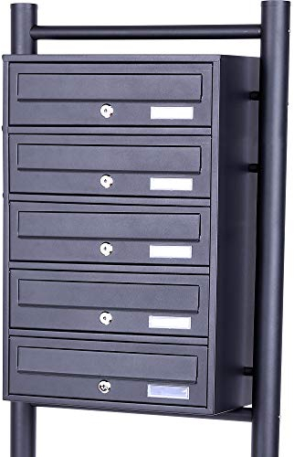 Rapid Teck® 5er Briefkastenanlage | 1x5 Fächer Briefkasten Anthrazit mit Namensschild | Edelstahl Postkasten | Dunkel Grau | Briefkasten Edelstahl Mehrfamilienhaus