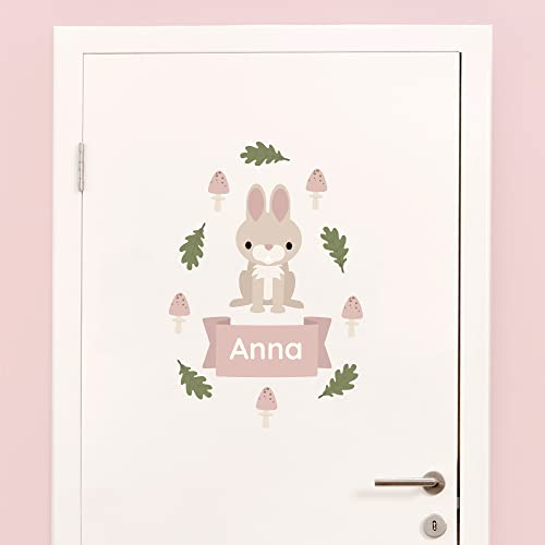 Klebekerlchen® Türaufkleber personalisiert mit Name – Wandtattoo Kinderzimmer & Babyzimmer deko – selbstklebende Wandsticker - Hase