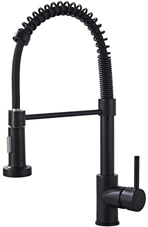 TVTIUO Rubinetto da cucina nero con molla a spirale Doppio Modalità di Spruzzo,Girevole a 360°,Ottone Massiccio
