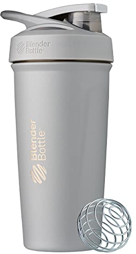 BlenderBottle Strada Shaker Cup Insulated Stainless Steel Water Bottle with Wire Whisk, 24-Ounce, Grey