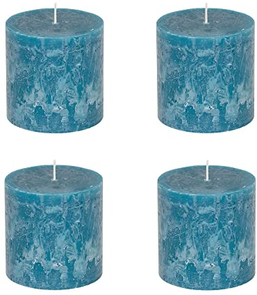 Stumpenkerzen Rustic 4er Set - Stumpenkerze, Blockkerze, Kerze, Adventskranz, Advent - Kein Ruß - Brenndauer: 75 Std. - viele Farben - 10x10 cm (Türkis)