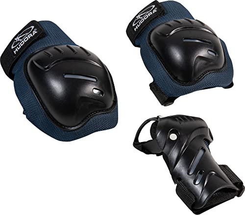 HUDORA Protektoren-Set Comfort - Set aus Handschützer, Knieschützer & Ellenbogenschützer - Schoner für Kinder und Jugendliche - ideal zum Inliner, Rollschuh und Skateboard fahren - blau - Größe S
