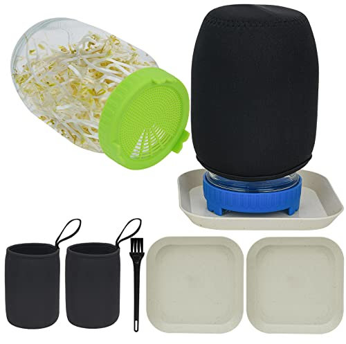 Deefong 2 Keimgefäß-Set,1000ml 32oz Keimglas mit Deckel und Sieb, Sojasprossenglas,2 Stück Keimglas-Set, Bohnensprossensamen-Einmachglas, Schattentuchbürste enthalten